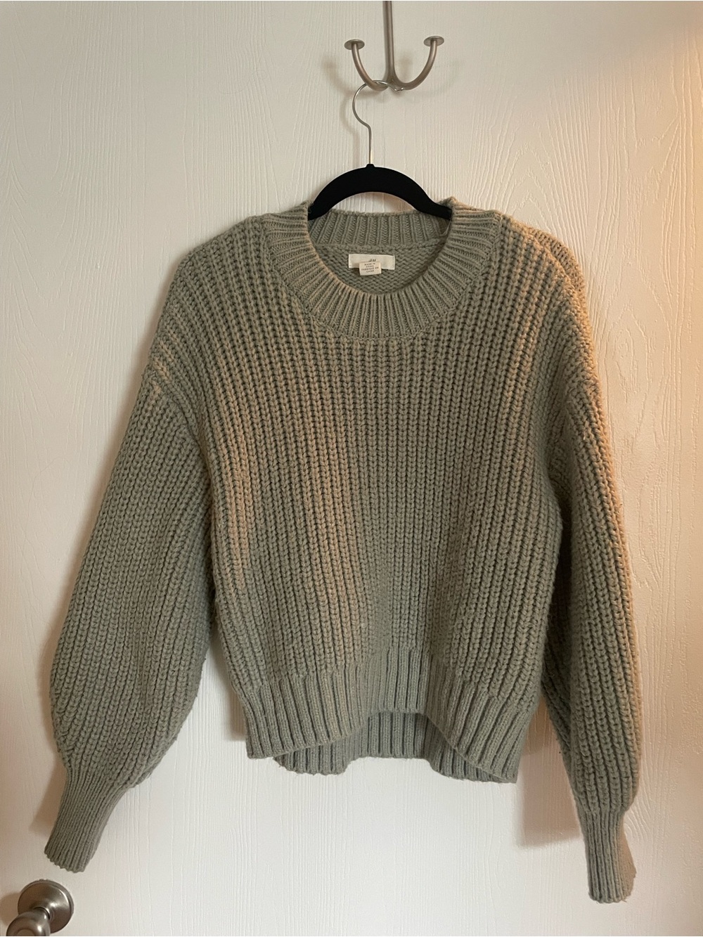 H&M Chunky Crewneck Sweater in Sage Green